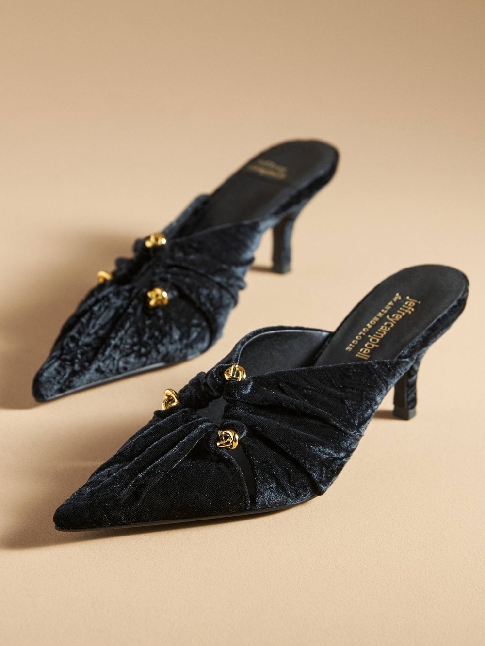Anthropologie Jeffrey Campbell Black Velvet Mule Heels Size 9